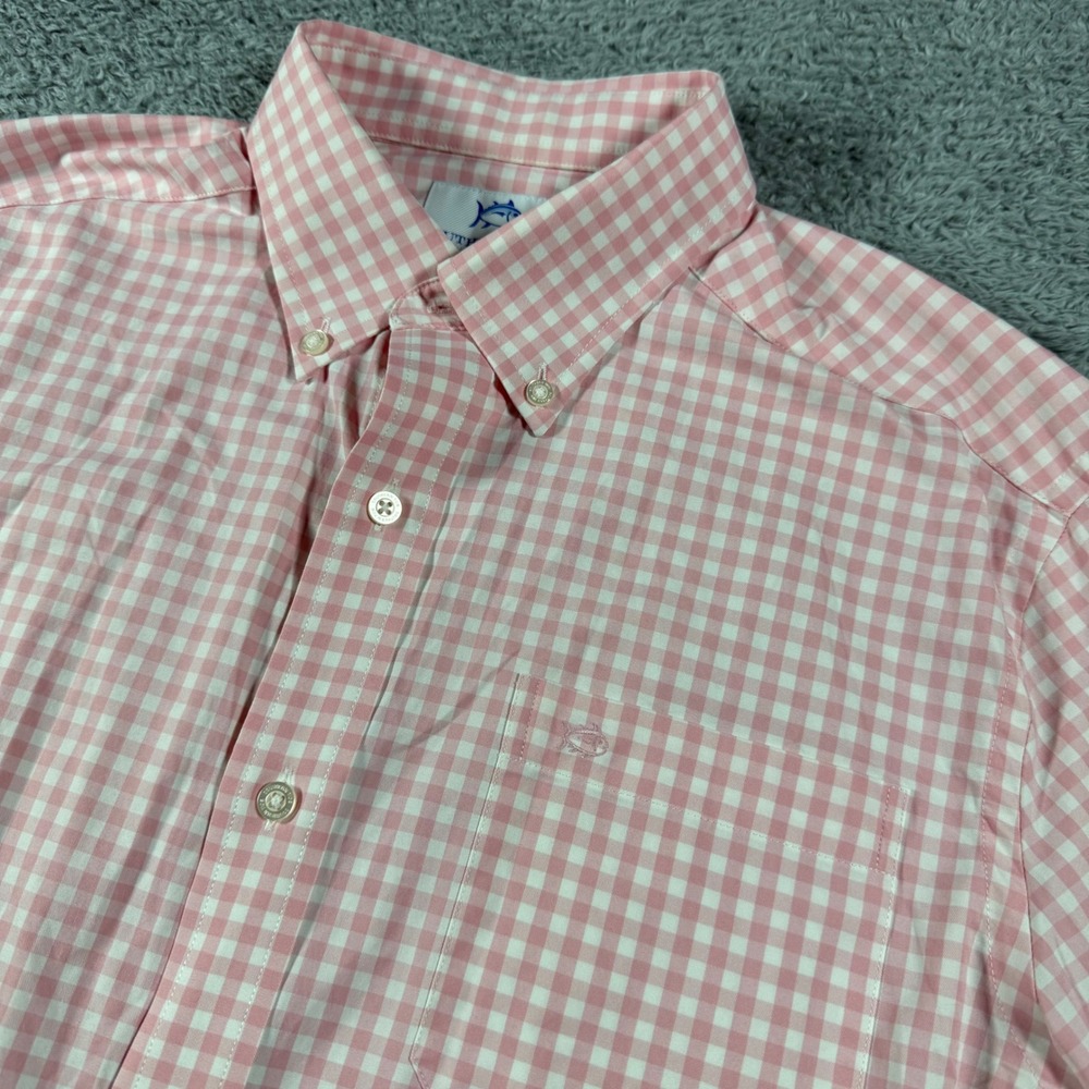 Southern Tide Performance Button Down Shirt Men Medium Pink Gingham Intercoastal